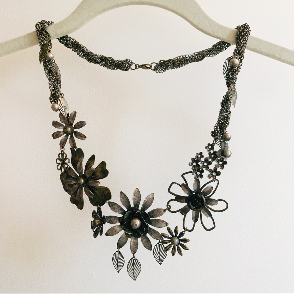 Anthropologie Mixed Metal Floral Necklace